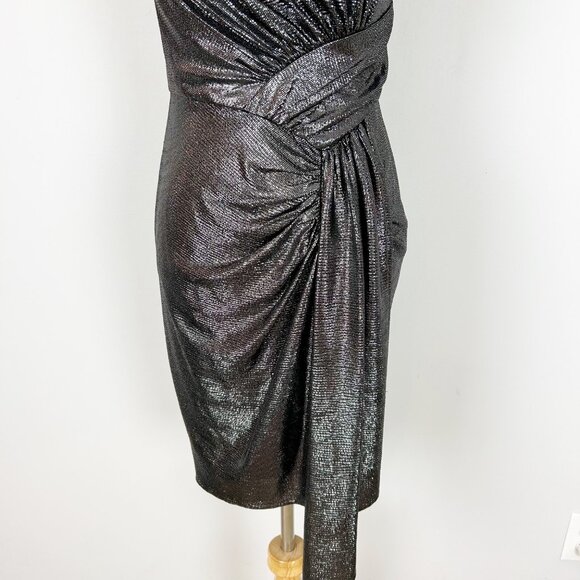 Y2K Vintage Adrianna Papell Shimmer Mini Dress Size 6 Metallic Shimmer Silver Wo - Picture 5 of 5